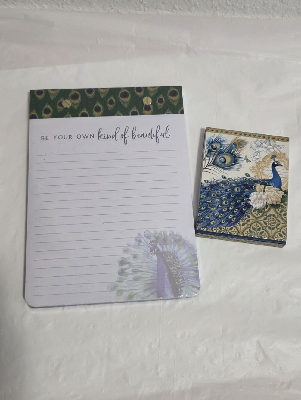 Peacock Print Notepad & Notes Set - Blue & Green
